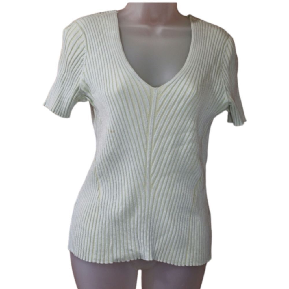 Yansi Fugel Vintage Silk Ribbed Short Sleeve Top Large